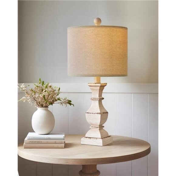 PoKat 20.5" Farmhouse Table Lamp, Vintage Bedside Lamps for Bedroom, Rustic - Picture 1 of 7